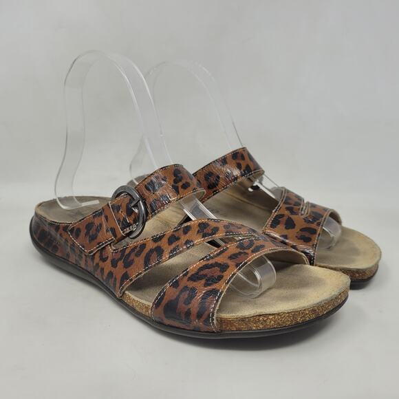 Mephisto Sandals Womens EU37 US7 Leopard Print Leather Slip On Comfort Walking - Picture 1 of 13